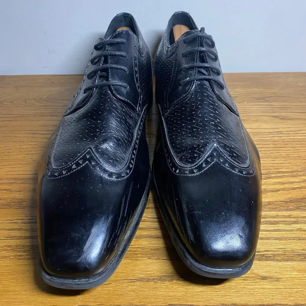 Stacy Adams Mens 10 W Melville Black Leather Oxford Perforated Wingtip Shoes